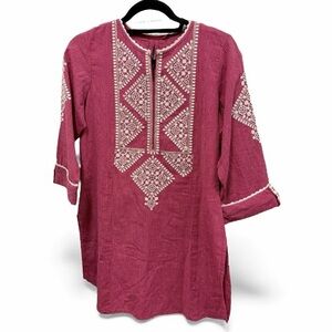 Lakshita Womens Embroidered Tunic Kurta in red and white size large NWT